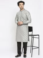 Grey Slant Pintuck Kurta Set
