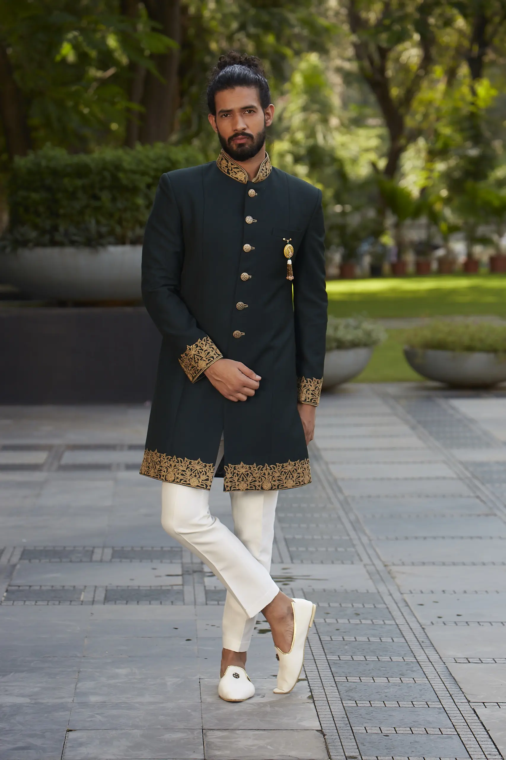 Bottle Green Sherwani Set