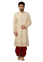 Cream Embroidered Sherwani Set