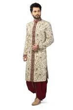 Ivory Maroon Sherwani Set