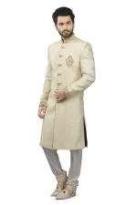 Light Cream Jacquard Sherwani Set