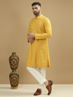 Lemon Yellow Pintuck Kurta Set - Image 3