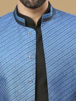 Azure Blue Jacket & Black Sufi Kurta Set - Image 2
