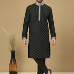 Black Kurta With Slant Pintucks
