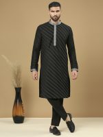 Black Kurta With Slant Pintucks