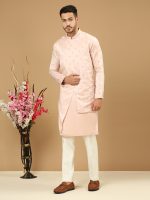 Pink Drape Cross Kurta Set - Image 3