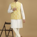 Yellow Embroidered Jacket & White Kurta Set