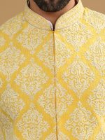 Yellow Embroidered Jacket & White Kurta Set - Image 2