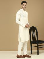 Cream Horizontal Pintuck Kurta Set - Image 3