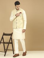 Gold Brocade Jacket & Cream Kurta Set