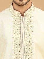 Gold Brocade Jacket & Cream Kurta Set - Image 2