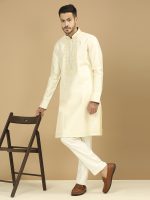Gold Brocade Jacket & Cream Kurta Set - Image 4