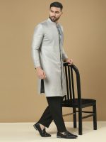 Light Grey Full Open Kurta Set - Image 3