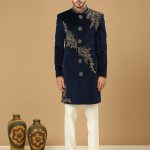 Royal Blue Suede Sherwani Set