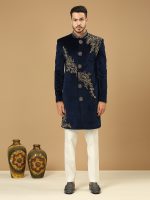 Royal Blue Suede Sherwani Set