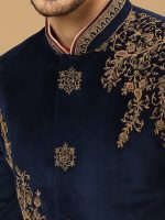 Royal Blue Suede Sherwani Set - Image 2
