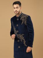 Royal Blue Suede Sherwani Set - Image 3