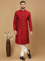 Crimson Red Sherwani Set