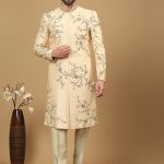 Biscuit Embroidered Sherwani Set
